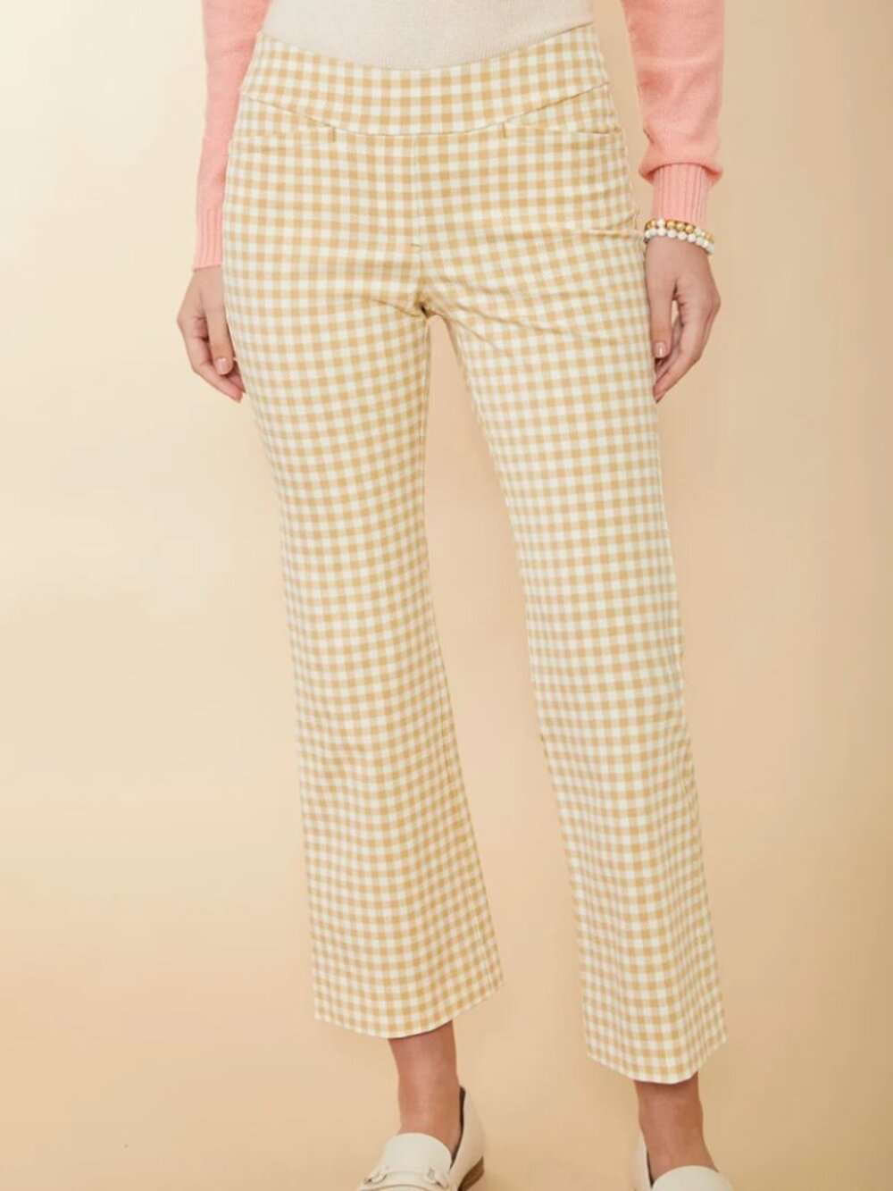 Spartina 449 Maren Pants L Yellow Gingham Pull On Straight Leg Coastal Preppy
